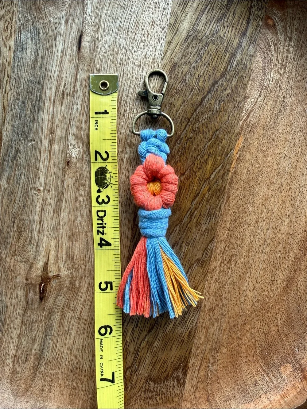 Macrame Boho Daisy Keychain, Pink/ Coral Yellow, Blue, Flower, Handmade
